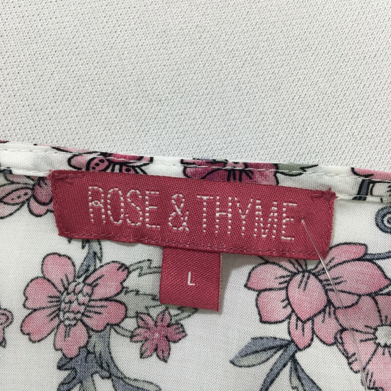 117-019 Rose & Thyme, Pink, Size: Large floral light blouse v neck top