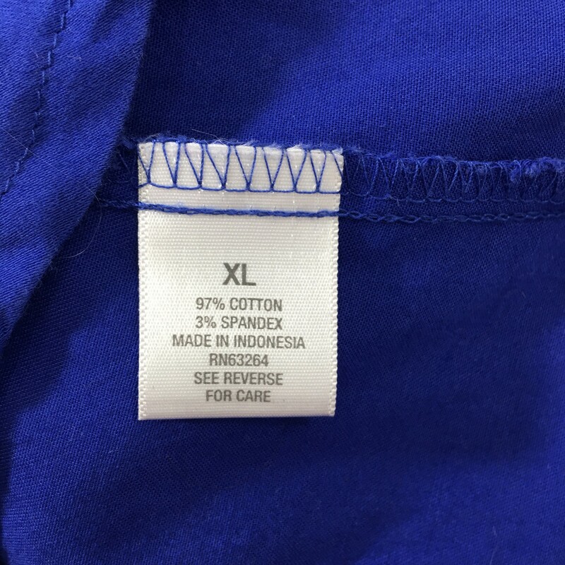 125-069 Dressbarn, Blue, Size: XL royal blue button up blouse 97% cotton 3% spandex  good