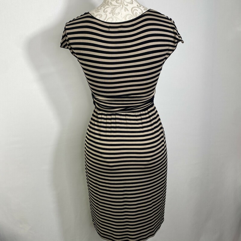 100-122 Max Studio, Black, Size: Small striped dress with knot in middle 50% rayon 45% polyester 5% spandex