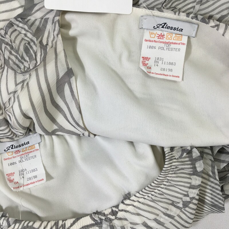 120-463 Alessia, Grey And, Size: 14 grey and white striped pattened shirt with textured detailing (part of set) 100% polyester  good