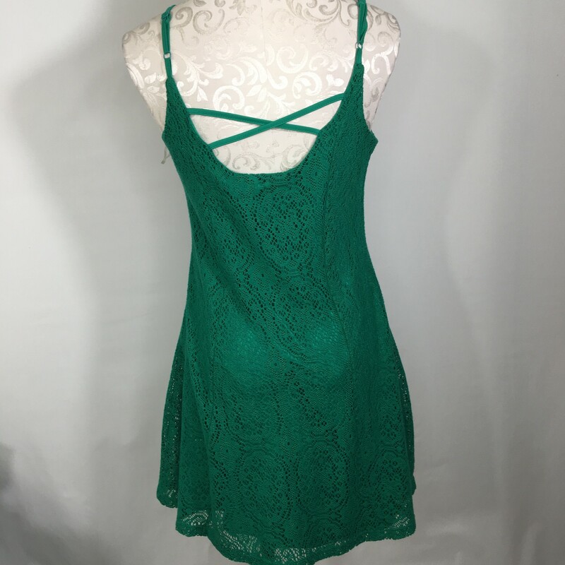 115-027 Alya, Green, Size: Medium Green lace tank dress polyesther/cotton
