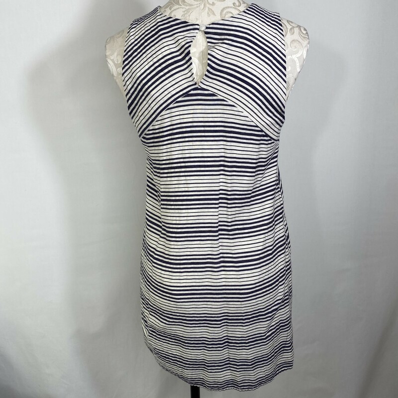 100-081 Monteau Striped, White, Size: Medium linen blue and white striped dress