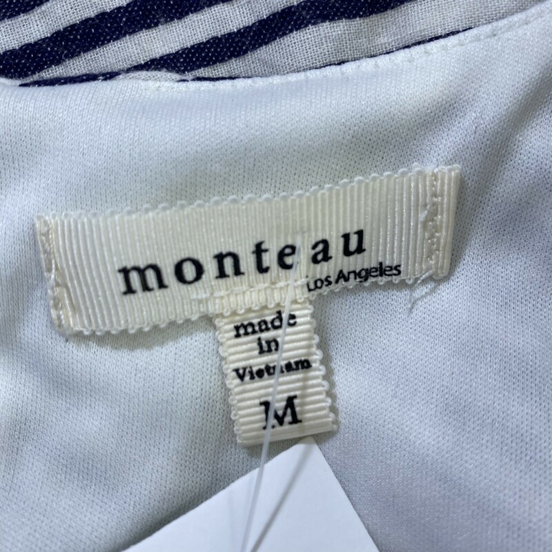 100-081 Monteau Striped, White, Size: Medium linen blue and white striped dress