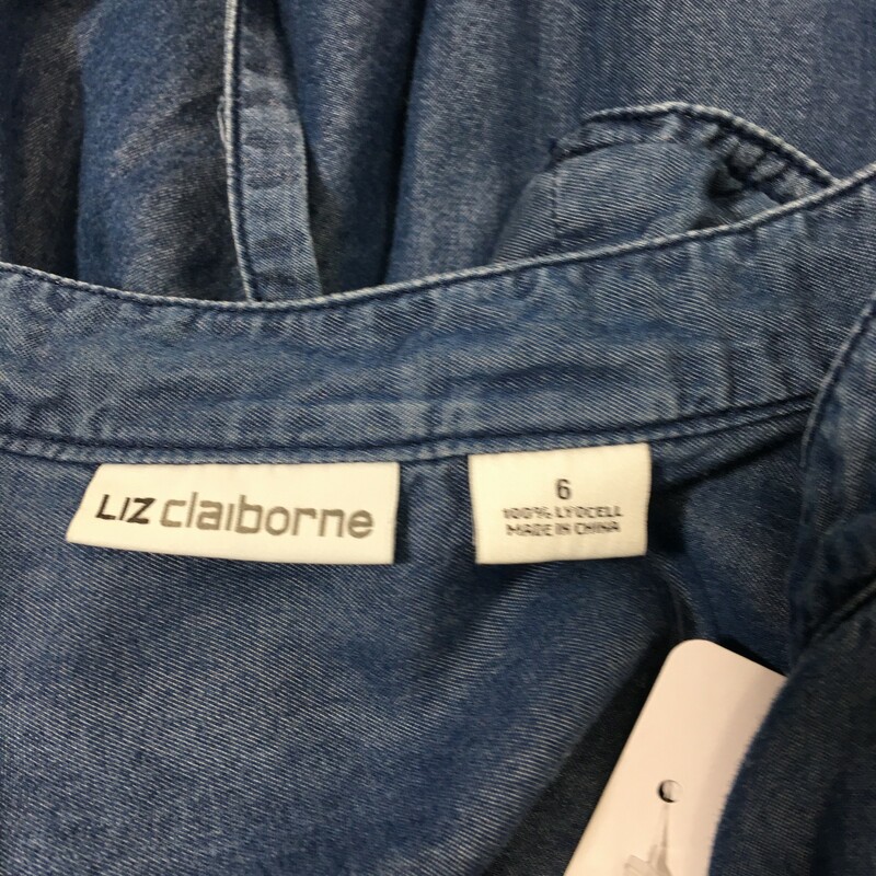 131-002 Liz Claiborne, Blue, Size: 6 mid length sleeve button up denim look dress 100% lyocell