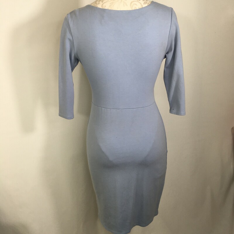 131-004 Hybrid & Company, Blue, Size: Medium mid length sleeve light blue cross front dress 95% rayon 5% spandex