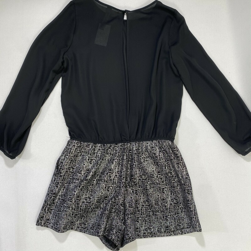 100-754 Design Lab, Black An, Size: Medium long sleeve black romper with silver shorts 97% Polyester 3% spandex  Good