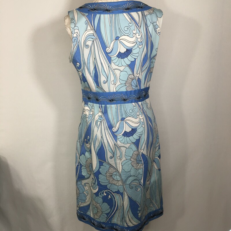 120-450 Jillian Jones, Blue, Size: 12 patterned thick strap tank top blue and white dress 97% cotton 3% spandex  good