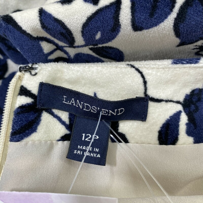 113-015 Lands End, Off-whit, Size: 12 petite Off-White and Blue Floral Patterned Dress x  New