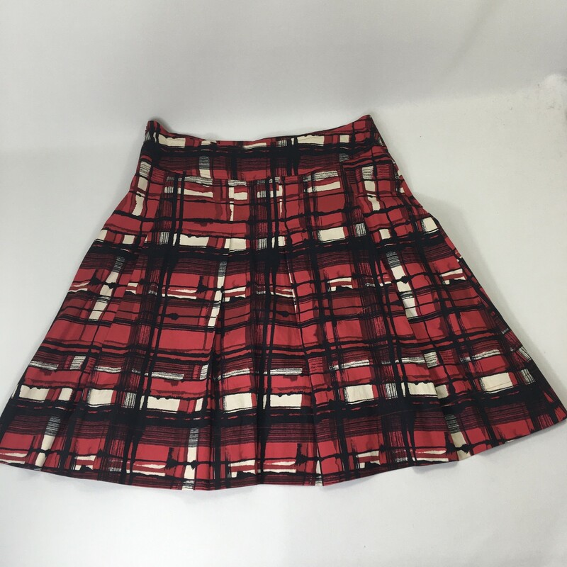 120-496 New York & Compan, Red, Size: 8 red black and white patterned skirt 100% cotton  good