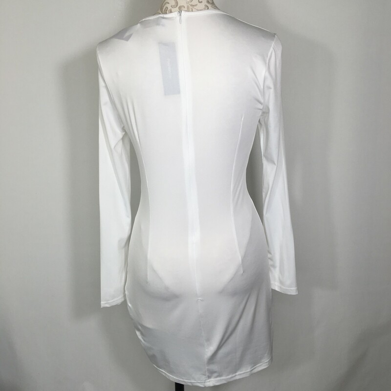 110-105 Fashion Mia, White, Size: Medium White Long Sleeve Dress With Off-Center Button Details -  New