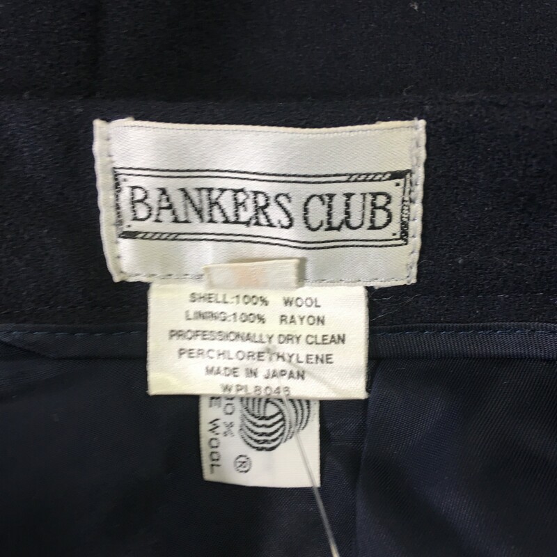 120-504 Bankers Club, Blue, Size: 12 navy blue wool skirt 100% wool  good