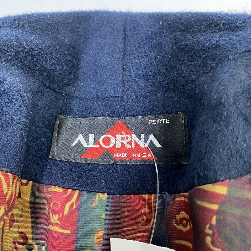 100-476 Alorna Wool Jacke, Blue, Size: Medium patterned inside with scarf button up jacket