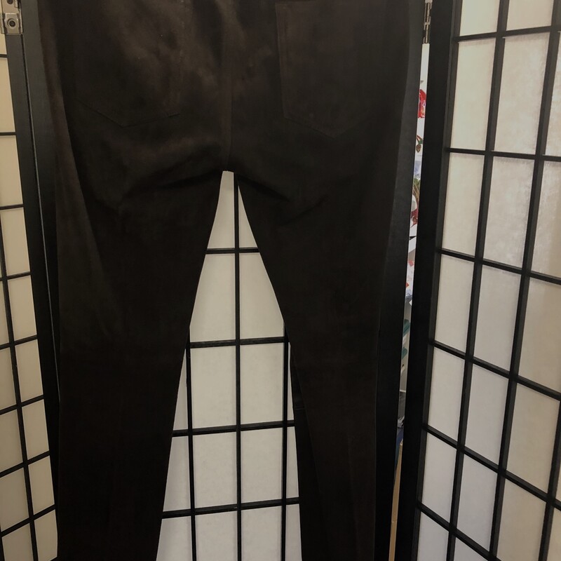 VINCE SUEDE/LEATHER STRAIGHT LEG SLACKS - SIZE 4.   Classic exquisite pair of 100% leather  slax which have a extremely soft suede panel in front and brown leather panel in back.  They have a frontal zippered one button closure with 2 front pockets.  Estimated Measurements:  Waist = 30\", Inseam = 29\" with a 12\" leg opening, cut to sit high on waist.  Vince leather is known to fit one size smaller than  shown.  Condition:  Very very good - faint signs of wear.  These could easily be paired with the classic turtleneck or a crisp white blouse.  Wow!!