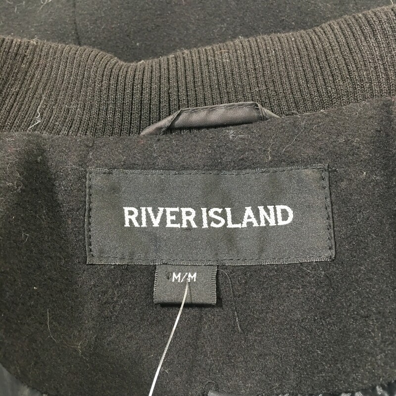 120-003 River Island, Black, Size: Medium 3/4 lenght winter coat wool/polyester  x