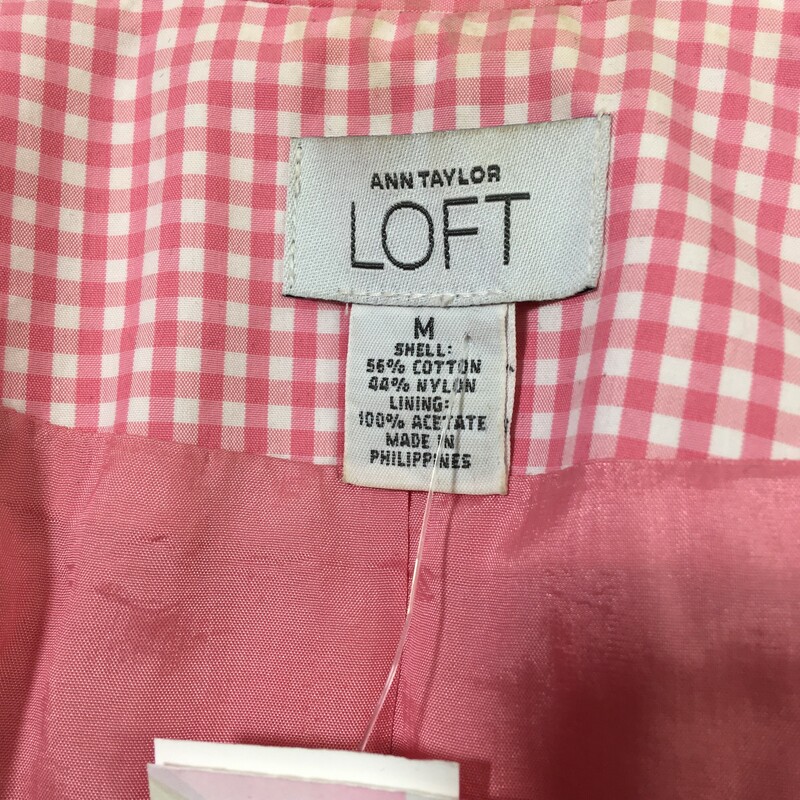 100-470 Loft Plaid Gingam, Pink, Size: Medium button up long jacket cotton/nylon