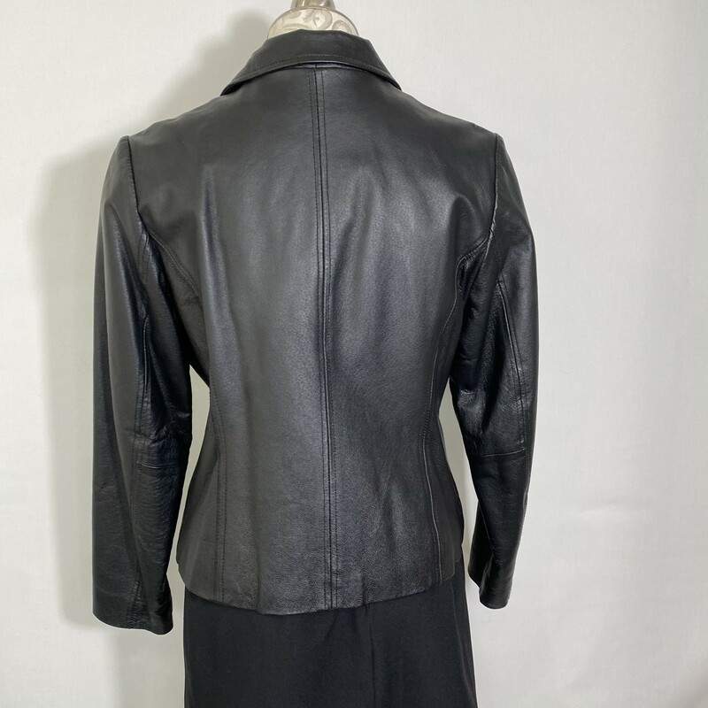 120-004 G Collection, Black, Size: Small waistline leather jacket Genuine leather