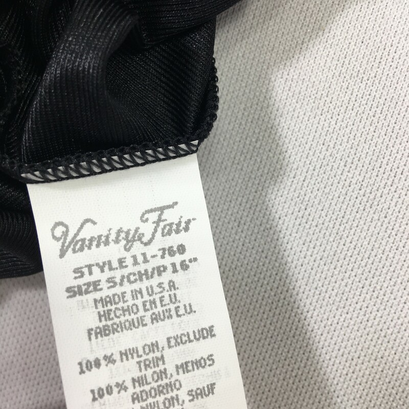 100-508 Vanity Fair, Black, Size: Small Black slip 100% nylon
