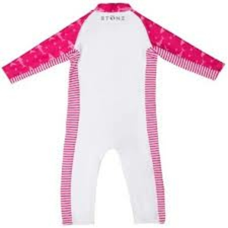 Stonz Sun Suit - Las Chicas, Pink, Size: 3 Years

UPF 50 protection built into fabric
4-way stretch fabric
Mesh panel down each side for breathability and comfort
Two-way zipper for easy diaper changes
Zipper pockets prevent pinching of skin and chafing
Neck-to-wrist-to-ankle coverage
Reflective logo for increased visibility