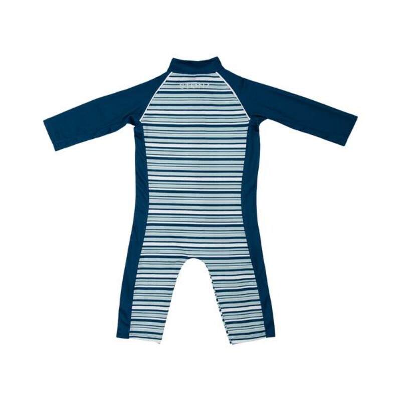 Stonz Sun Suit Lake Time, Navy, Size: 12-18M

UPF 50 protection built into fabric
4-way stretch fabric
Mesh panel down each side for breathability and comfort
Two-way zipper for easy diaper changes
Zipper pockets prevent pinching of skin and chafing
Neck-to-wrist-to-ankle coverage
Reflective logo for increased visibility