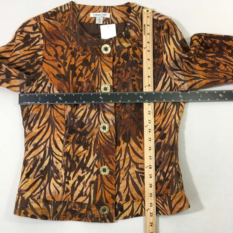 100-048 Coldwater Creek, Orange, Size: 8 button up zepra print jacket