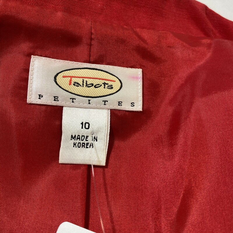 100-622 Talbots Petites, Red, Size: 10 Red button up blazer w/ front pockets 100% polyesther