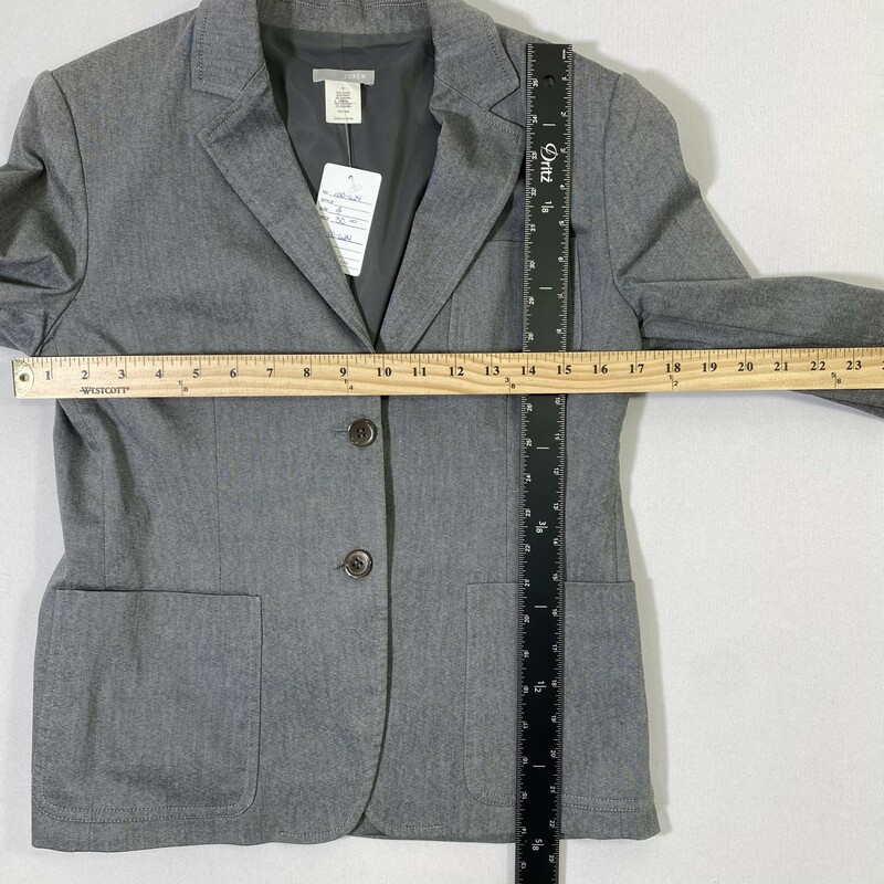 100-624 J.crew, Grey, Size: 4 Grey button up blazer w/3 front pockets cotton/nylon/spandex