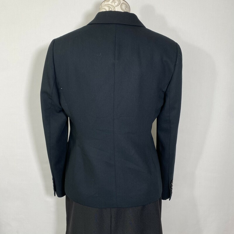 120-542 Jones New York, Black, Size: 10 petite black blazer with ribbed stripes 65% polyester 35% rayon  good