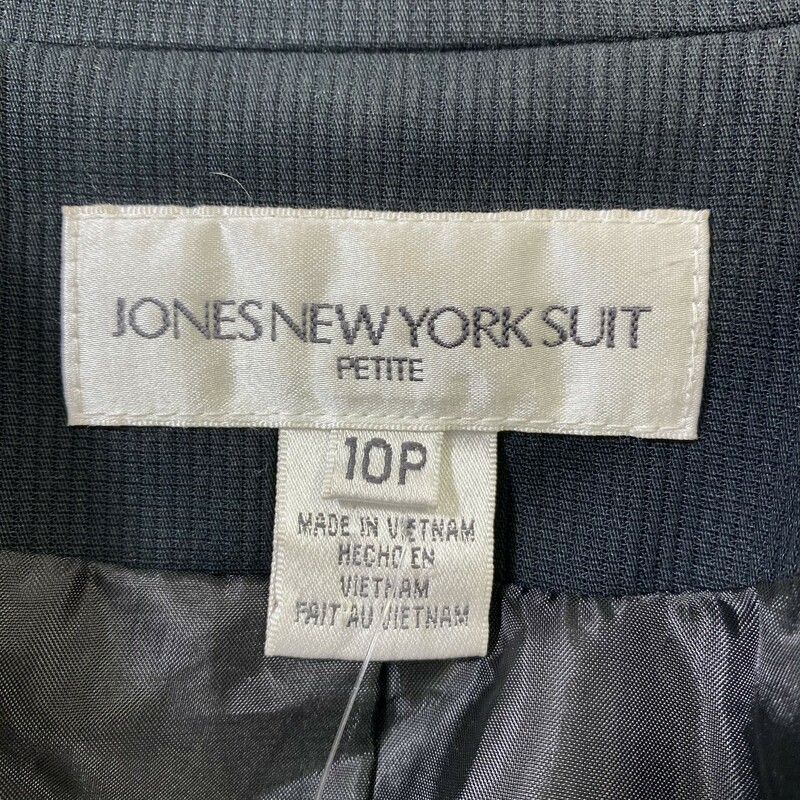 120-542 Jones New York, Black, Size: 10 petite black blazer with ribbed stripes 65% polyester 35% rayon  good