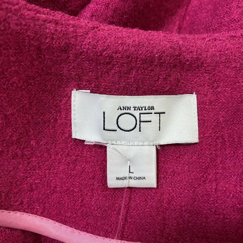 120-483 Loft, Pink, Size: Large bright pink wool jacket with gold buttons 55% wool 45% rayon  good