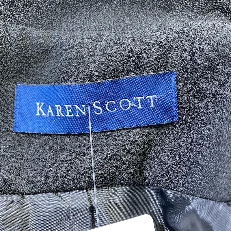 120-575 Karen Scott, Black, Size: 14 plain black full button up blazer 100% polyester  good