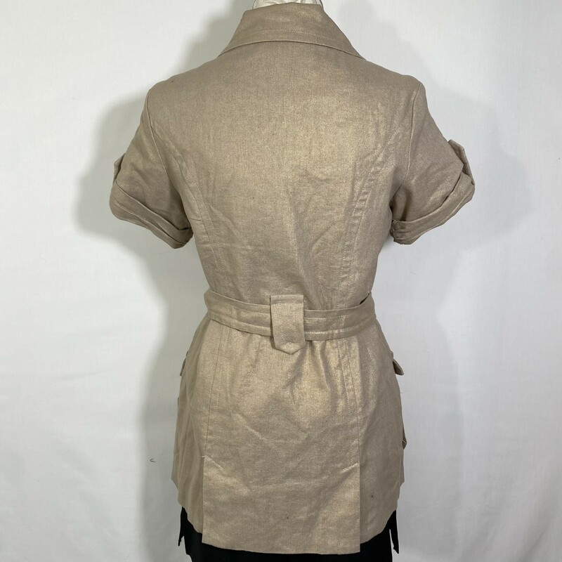 120-433 Kensie, Tan, Size: Large short sleeve tan and gold jacket  55% linen 45%cotton  good