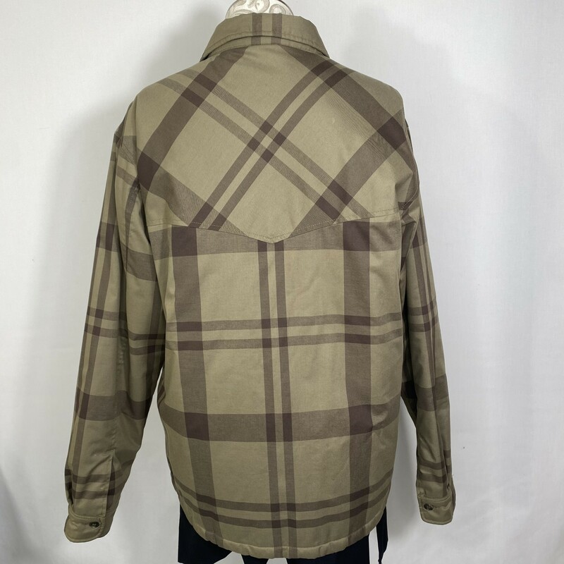 114-017 Stussy Plaid, Green, Size: Medium puffy button up jacket with collar