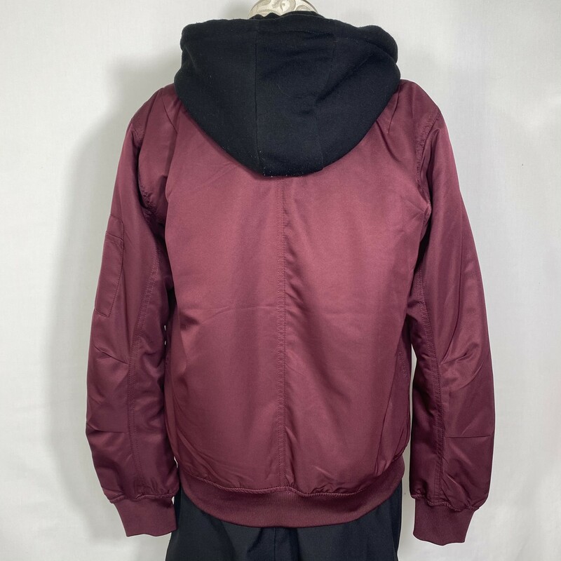 113-002 Forever 21, Maroon, Size: Xs bomber jacket double zipper jacket with hood