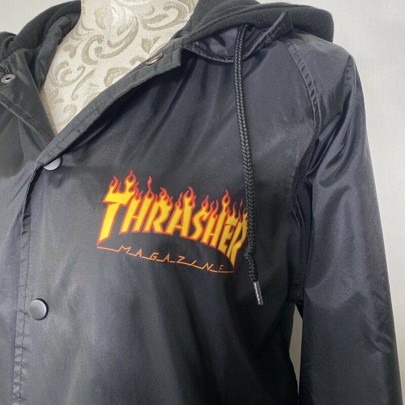 113-001 Thrasher Windbrea, Black, Size: Small button up windbreaker jacket