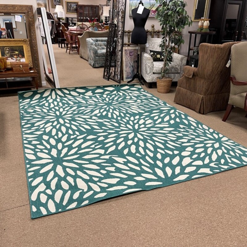 Green Floral Outdoor Rug, Size: 8x10