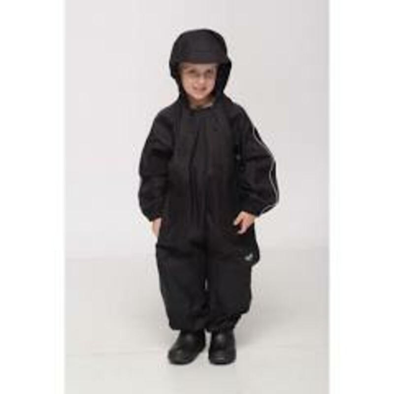 Splashy Rain Suit, Black, Size: 6-12M<br />
<br />
NEW!<br />
100 % Waterproof<br />
Two Zippers!<br />
Daycare Friendly Design<br />
Fits Large