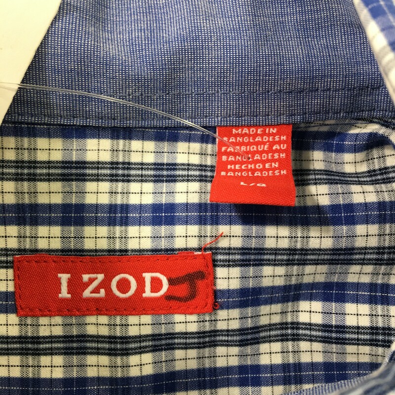 100-1040 Izod, Blue, Size: Large blue and white plaid button up shirt with blue collar no tag  good