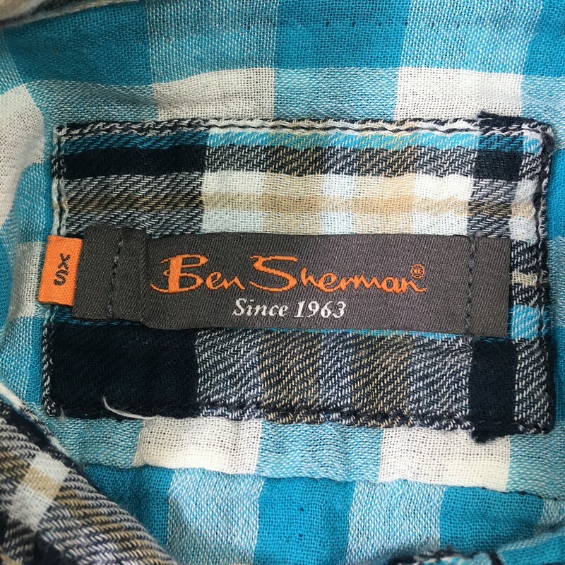 100-674 Ben Sherman, None, Size: XS blue and beige striped flannel shirt