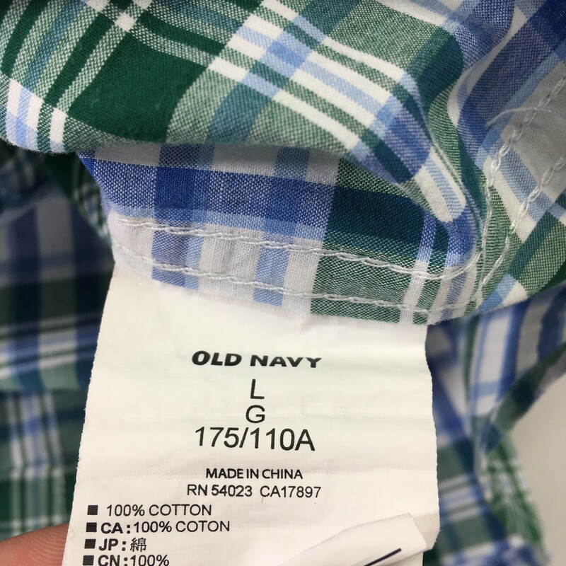 113-043 Old Navy, Green An, Size: Large Green and Blue Plaid Button-Up x  Good