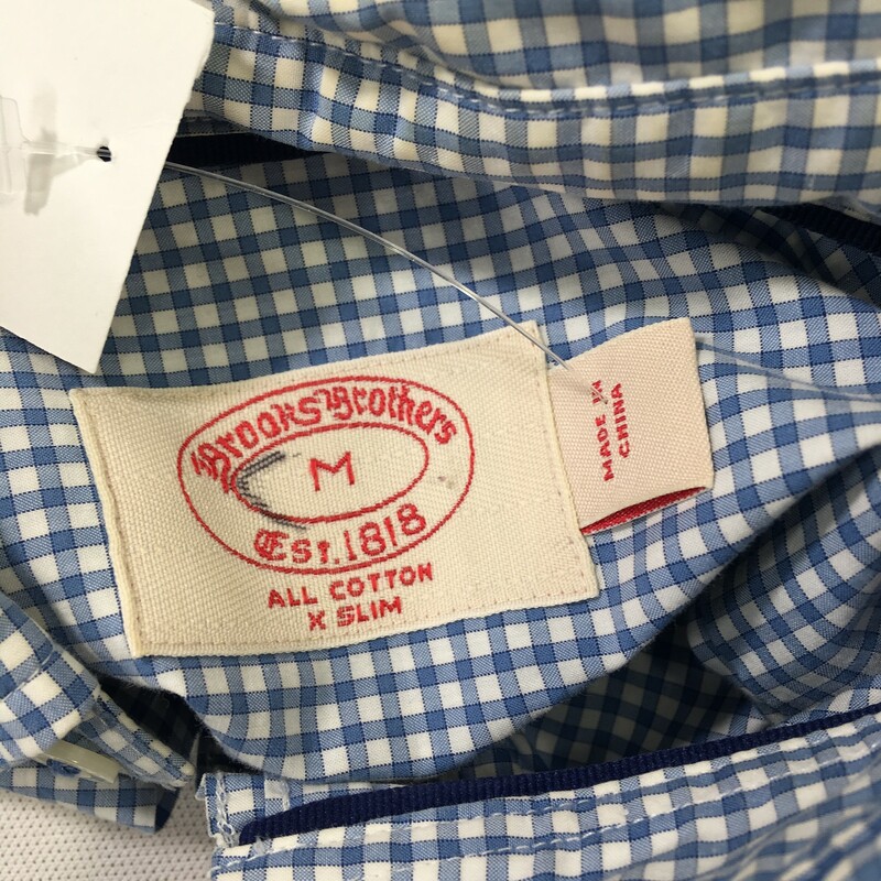 100-1039 Brooks Brothers, Blue, Size: Medium white and blue plaid button up shirt 100% cotton  good condition