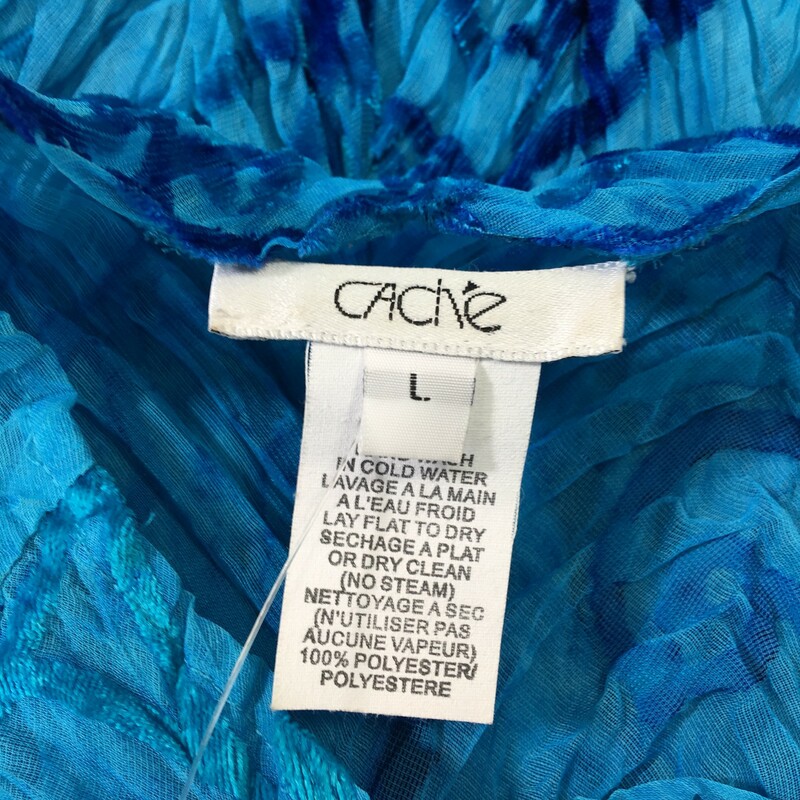 120-427 Cache, Blue, Size: Coverups size large textured sheer blue long sleeve blouse 100% polyester  good