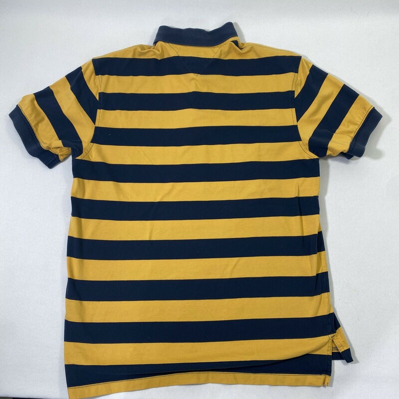 102-191 Tommy Hilfiger, Yellow/b, Size: Medium yellow and blue striped short sleeve polo shirt 100% cotton