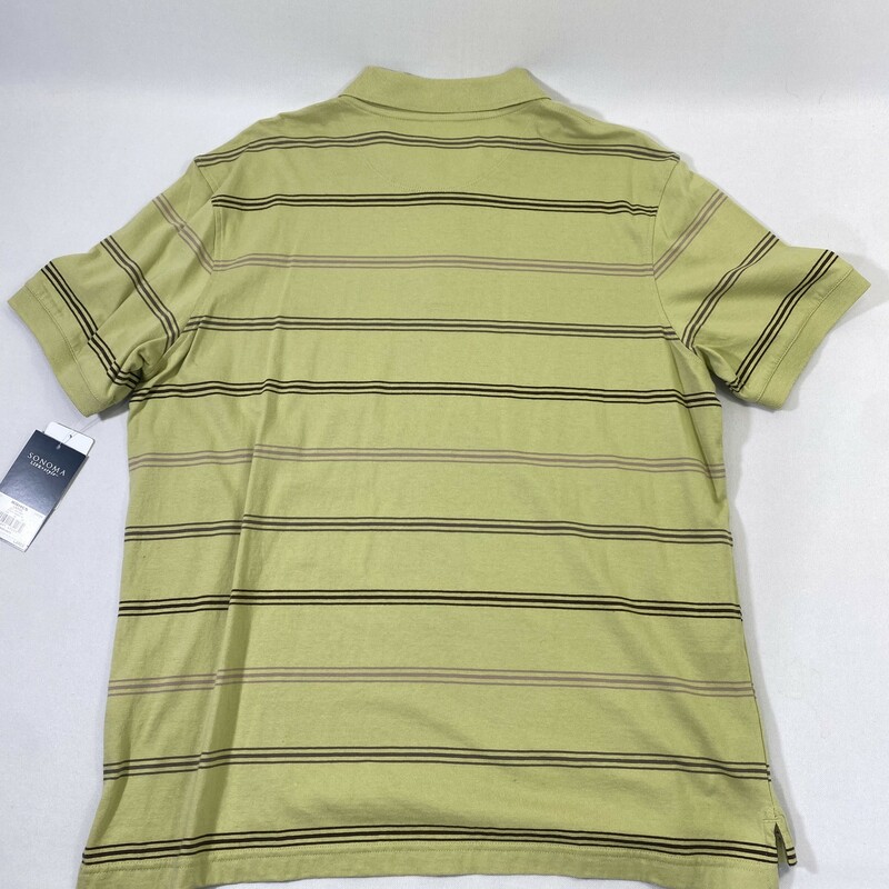 100-669 Sonoma, Green, Size: Large Mens  green w/brown striped short sleeve polo 100% cotton