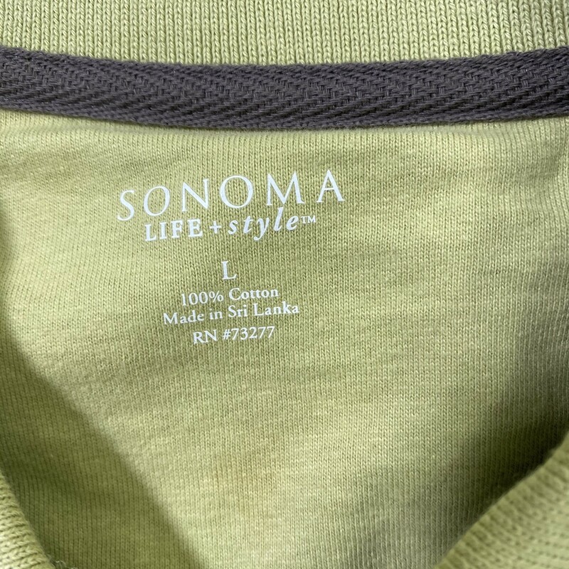 100-669 Sonoma, Green, Size: Large Mens  green w/brown striped short sleeve polo 100% cotton