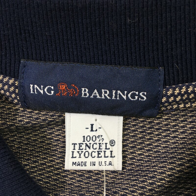 100-943 Ing Barings, Blue, Size: Large Collared polo shirt with ING Barings logo 100% tencel lyocell  good