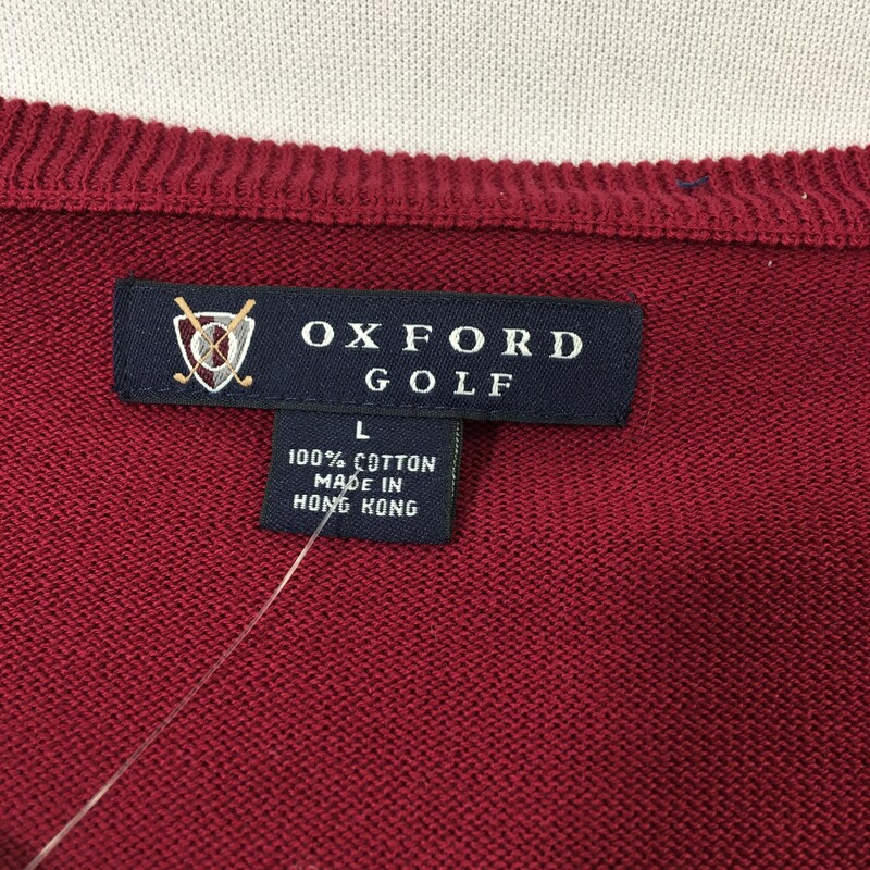 100-1028 Oxford Golf, Cranberry Red, Size: Large , long sleeve, v neck, light 100% cotton golf sweater  good<br />
13.20 oz