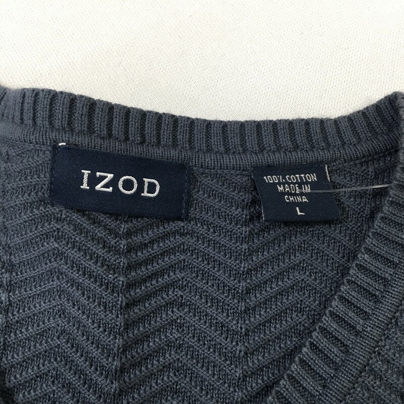 100-1024 Izod, Blue, Size: Large blue chevron textured v neck sweater vest 100% cotton  good