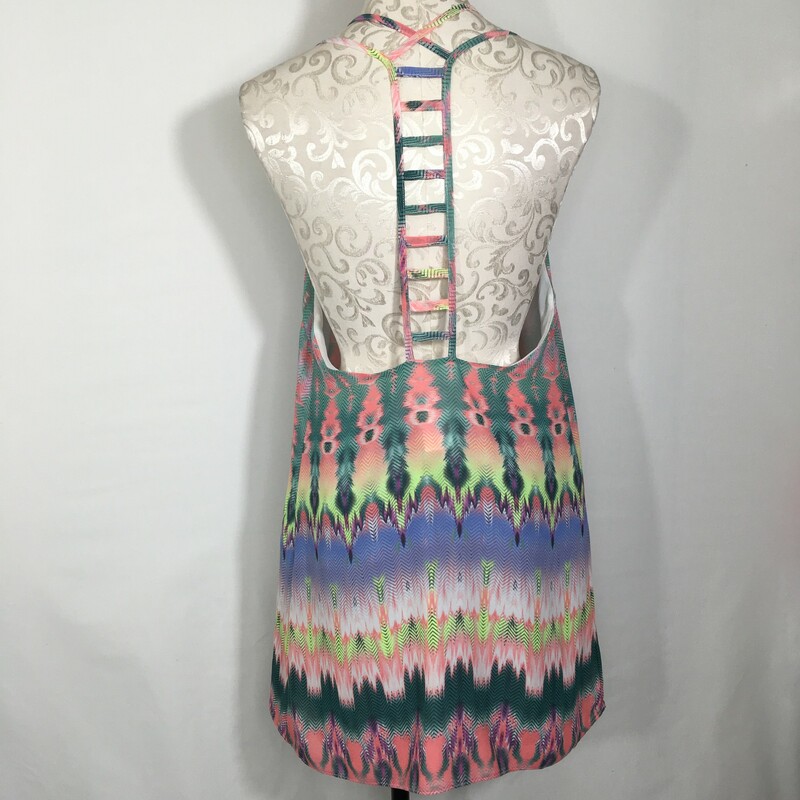105-066 Millau, Pink Blu, Size: Medium short dress open back pink & blue 100% Polyester