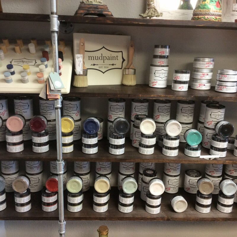 If you like(d) chalk paint, you are going to love MUDPAINT! It is water-based and ultra thick, so can be thinned down, if desired. Stop by and see all the colors they offer! The prices on these items run between $10.45 and $38.95 each.