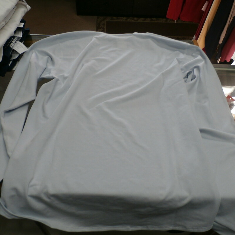 NFL Equipment Men's Long sleeve mock neck shirt size tags missing blue #27047<br />
Rating: (see below) 3 - Good Condition<br />
Team: N/A<br />
Player: N/A<br />
Brand: NFL Equipment<br />
Size: Missing tags- Men's (Measured Flat: Across chest 20\"; Length 26\") approx<br />
Measured Laying Flat: armpit to armpit; top of shoulder to bottom hem<br />
Color: Light Blue<br />
Style: Long sleeve; mock neck; NFL equipment<br />
Material: 88% Polyester 12% Spandex<br />
Condition: 3 - Good Condition: material looks and feels good; light mild stains in a few places on all of them; one of them has a dark mark near the armpit from the shipping box breaking open - might wash out<br />
Item #: 27046, 27047, 27048, 27049, 27080<br />
Shipping: FREE